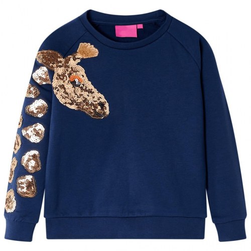 Sweatshirt til børn str. 116 - marineblå med paillet-giraf