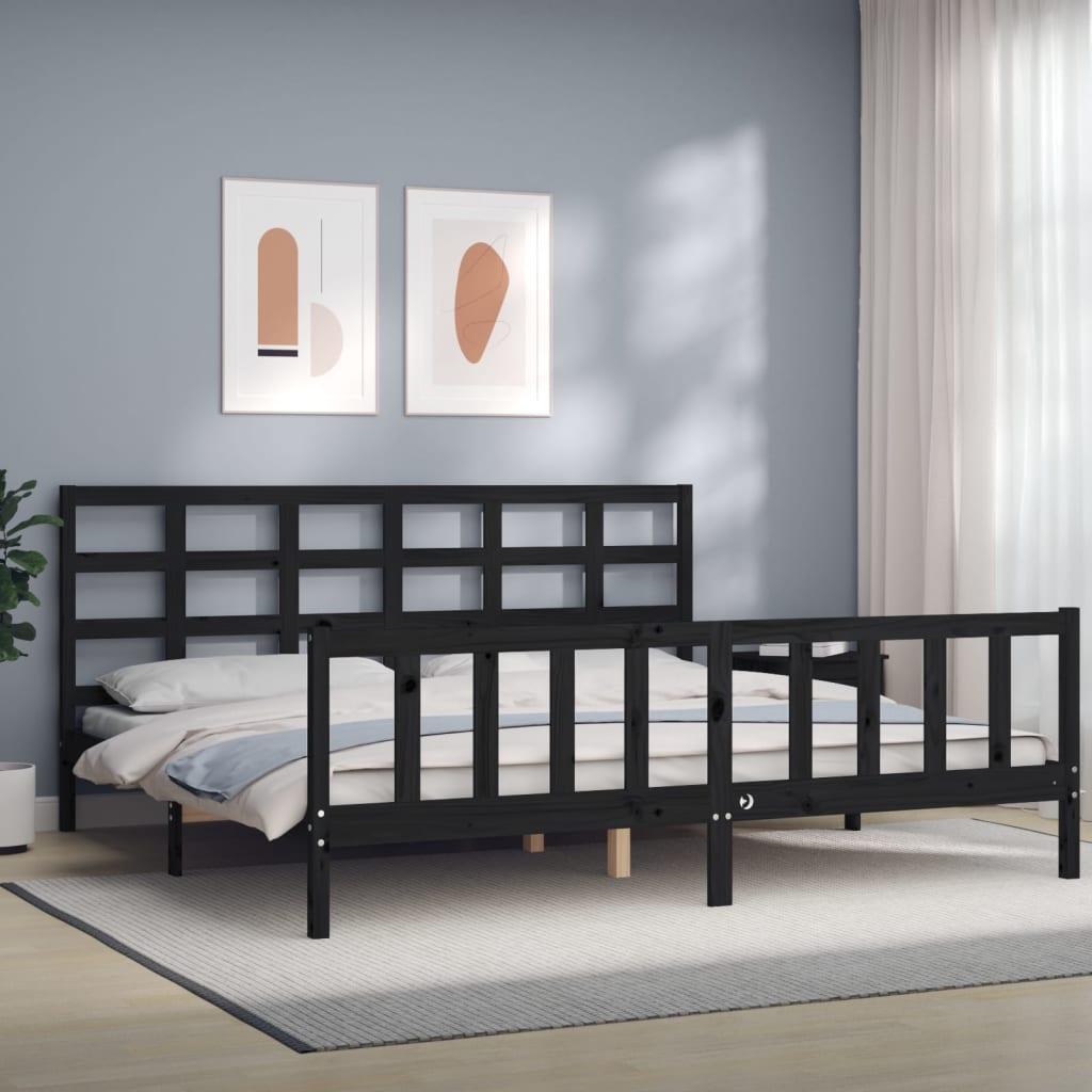 Sengeramme Med Sengegavl Small Single Massivt Træ - Sort / 200 x 200 cm