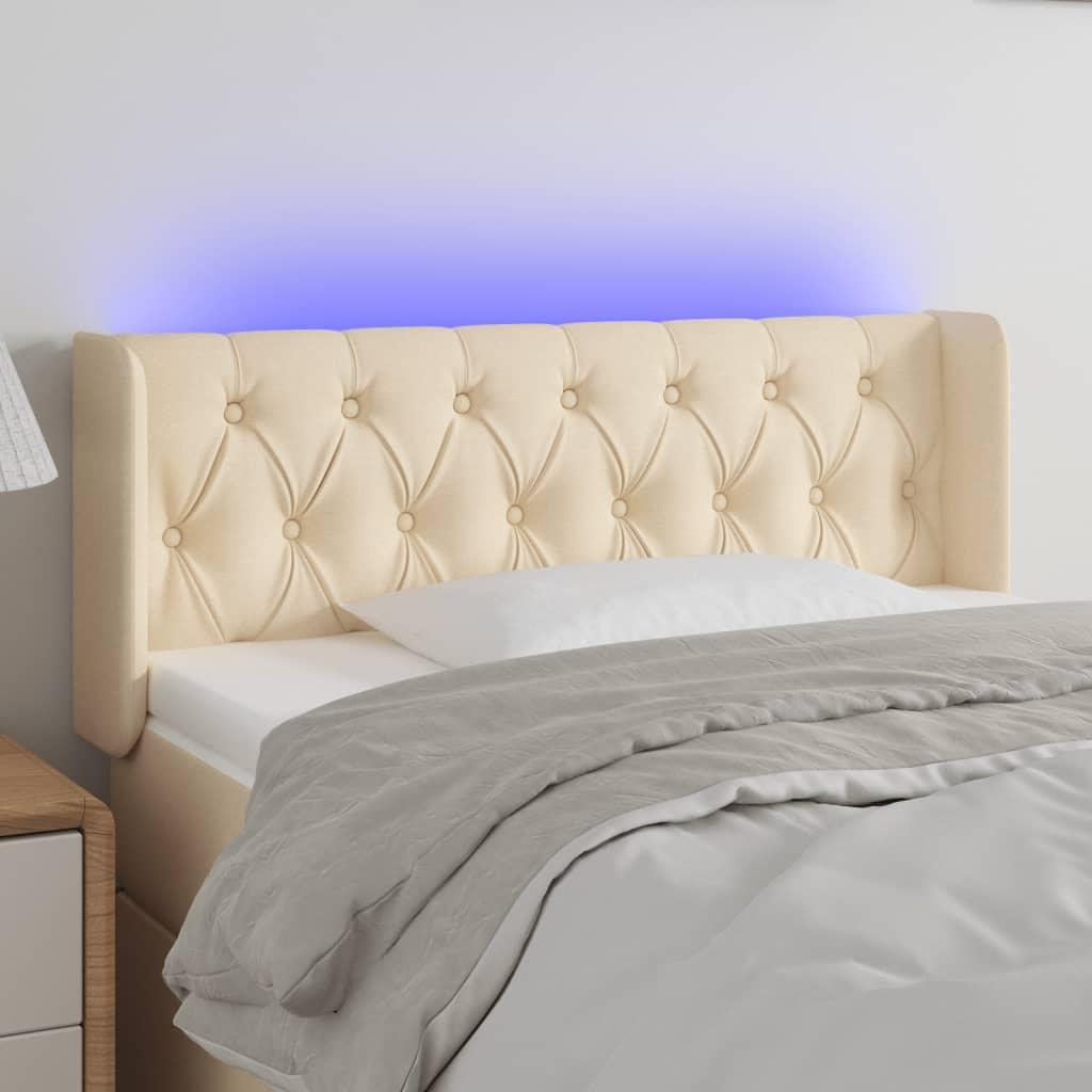 Sengegavl med LED-lys 93x16x78/88 cm stof cremefarvet