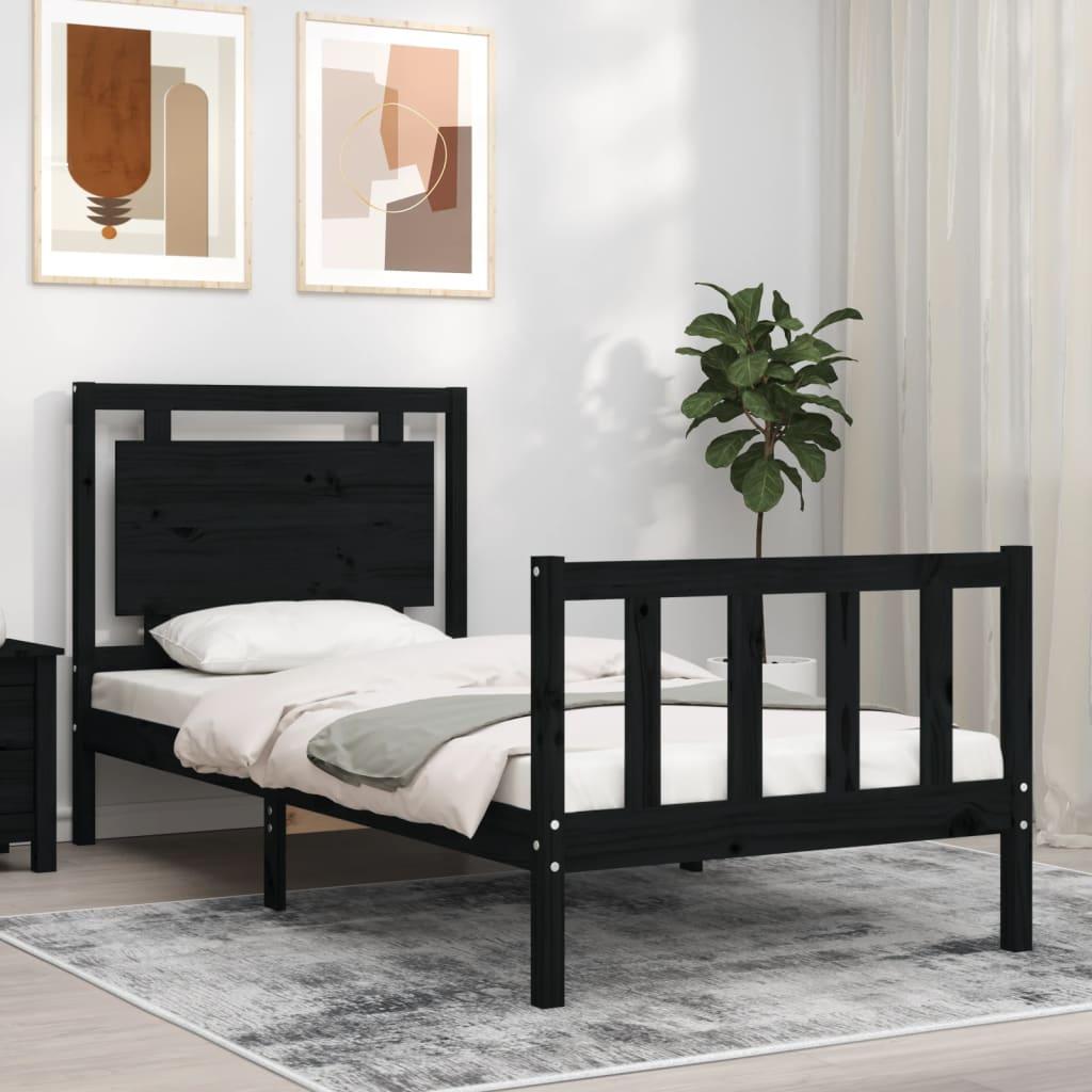 Sengeramme Med Sengegavl Small Single Massivt Træ - Sort / 75 x 190 cm