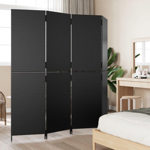 Rumdeler i polyrattan med 4 paneler 196 x 200 cm - sort