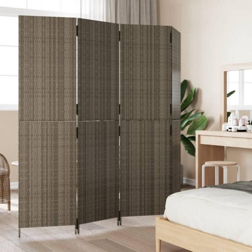 Rumdeler med 4 paneler i polyrattan - grå, 196 × 200 cm