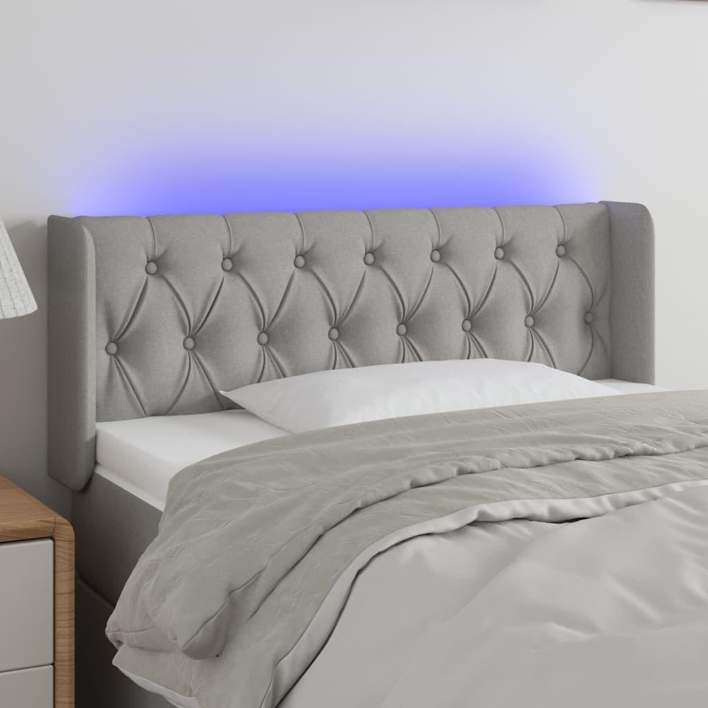 Sengegavl Med Led-Lys Stof Lysegrå - 103 x 16 x 78/88 cm