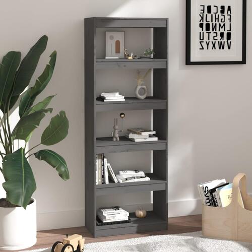 Bogreol/rumdeler 60x30x167,5 massivt fyrretræ grå
