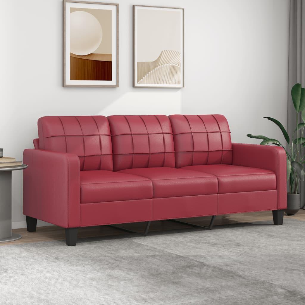 3 Personers Sofa 180 Cm Kunstlæder Vinrød