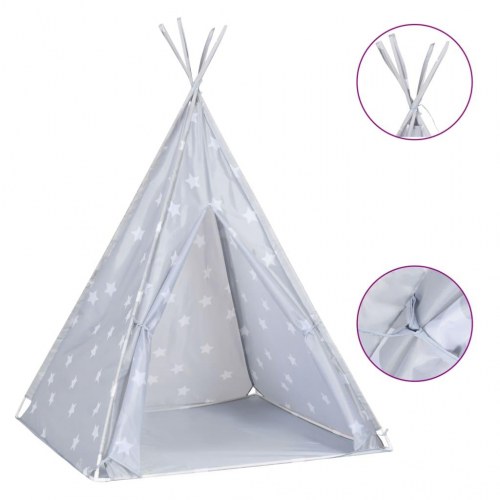 Tipi legetelt til børn 115×115×160 cm med bærepose - grå polyester med stjerner