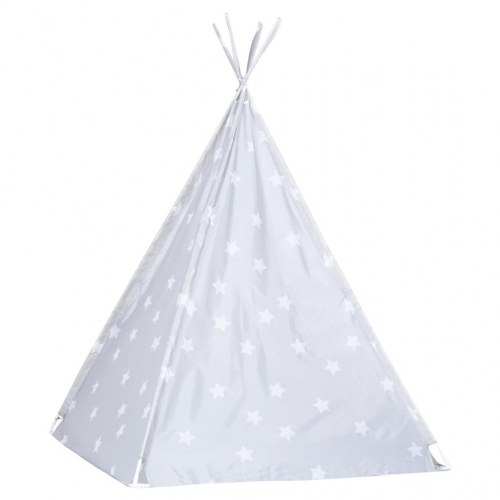 Tipi legetelt til børn 115×115×160 cm med bærepose - grå polyester med stjerner