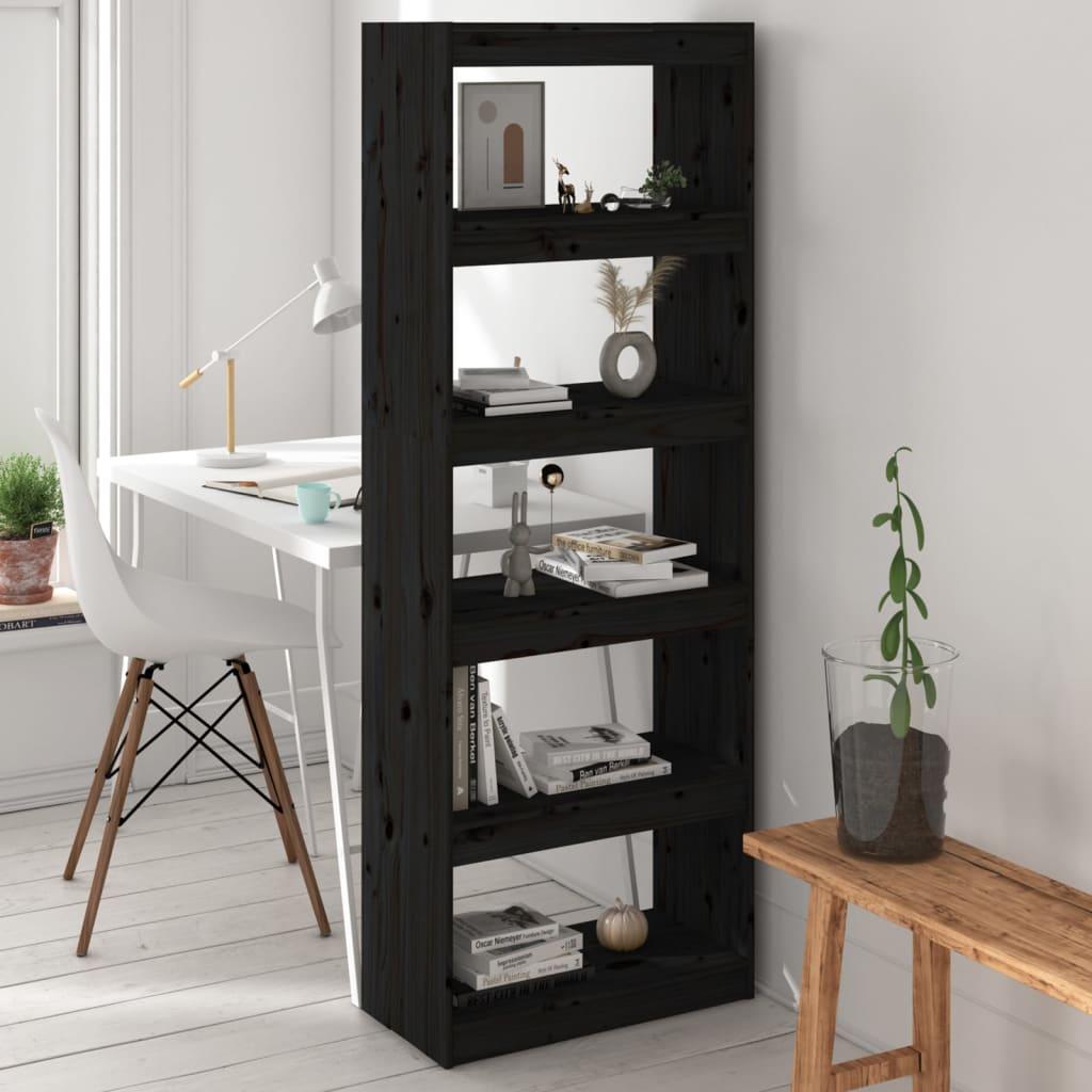 Bogreol/rumdeler 60x30x167,5 cm massivt fyrretræ sort
