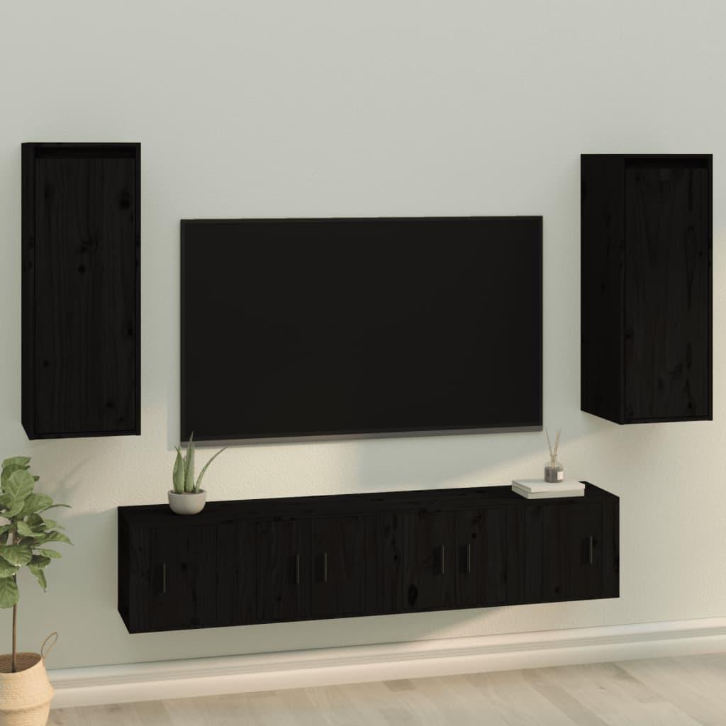 Vægskabe 2 stk. 30x30x60 cm massivt fyrretræ sort