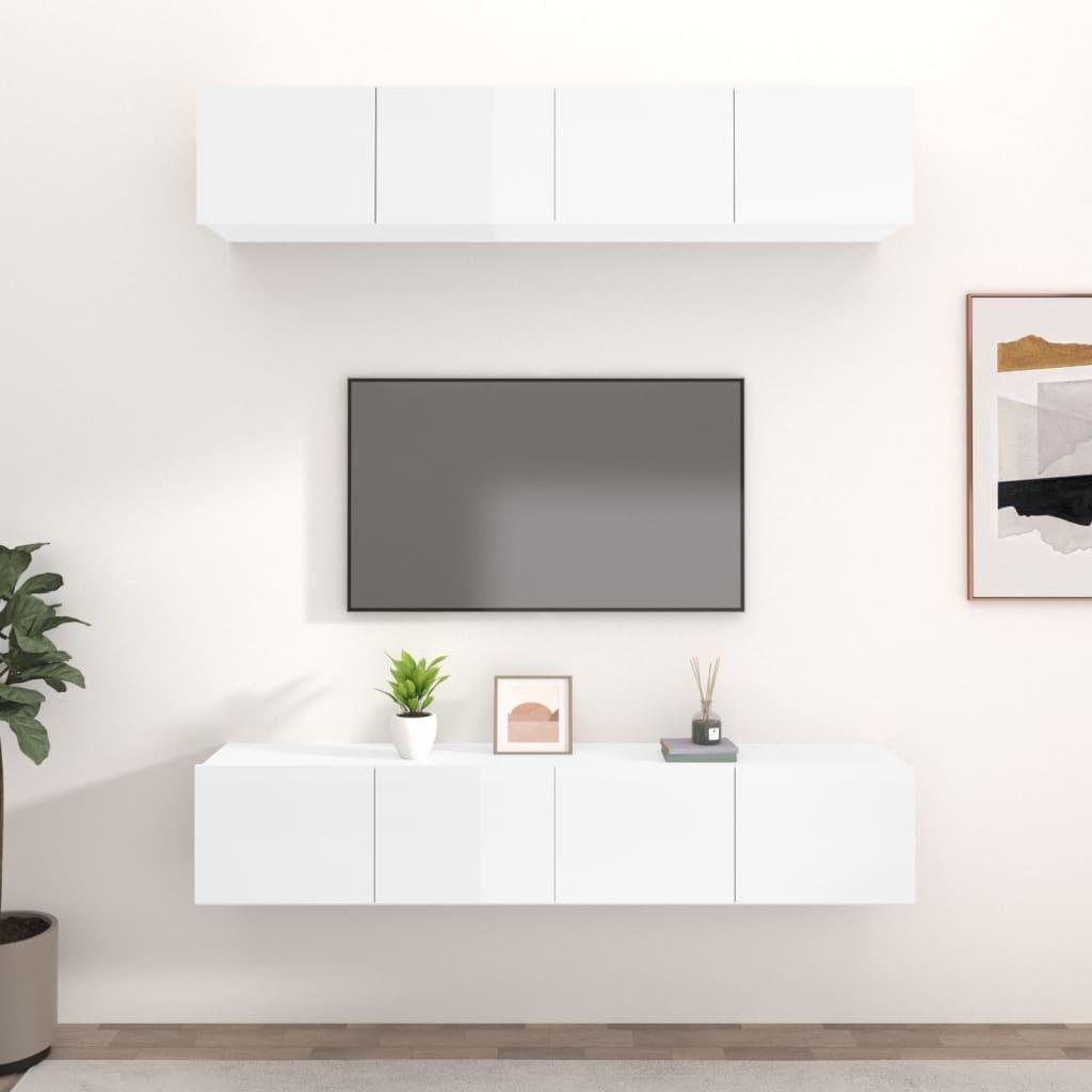 Tv-skabe 4 stk. 80x30x30 cm konstrueret træ hvid højglans