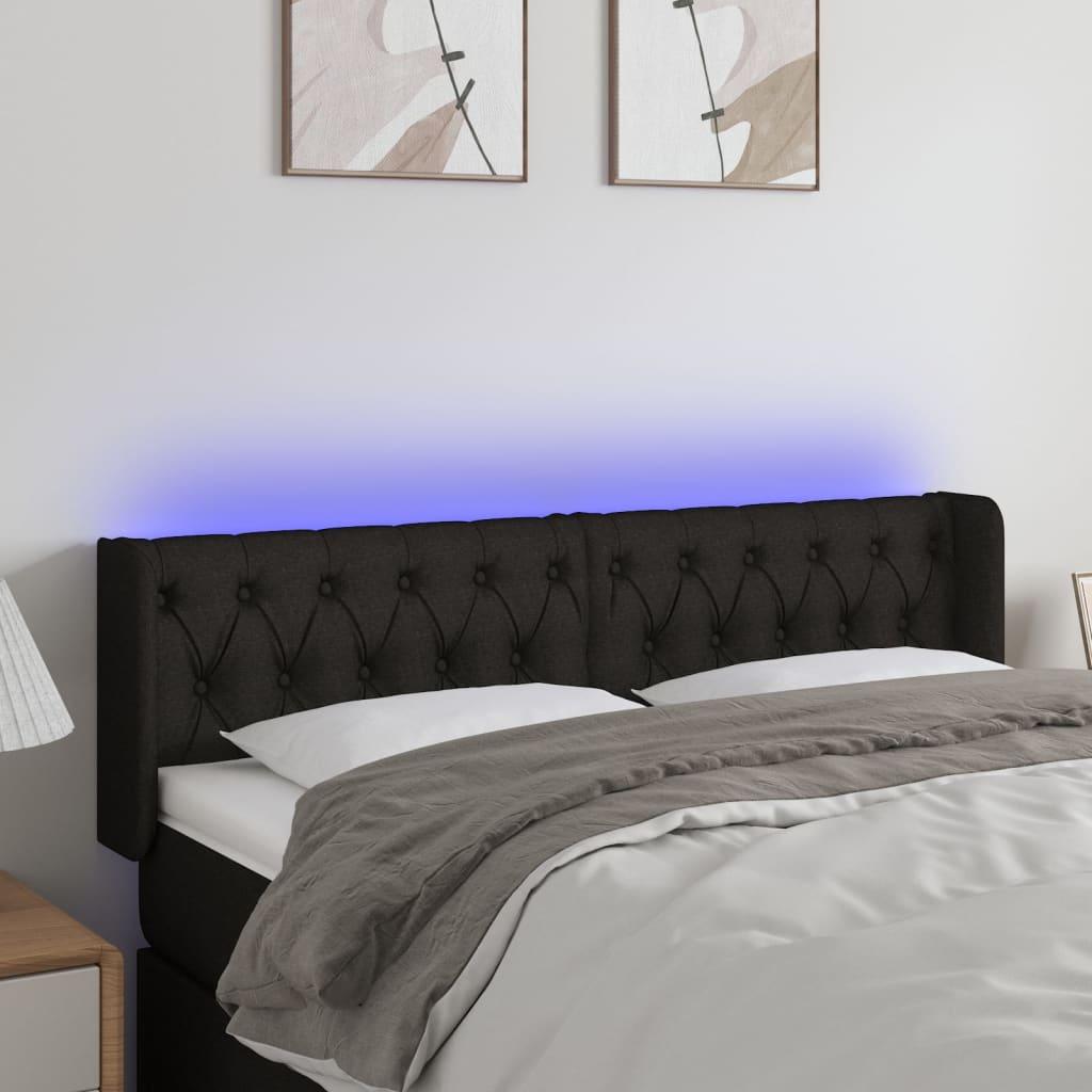 Sengegavl Med Led-Lys Stof Sort - 147 x 16 x 78/88 cm