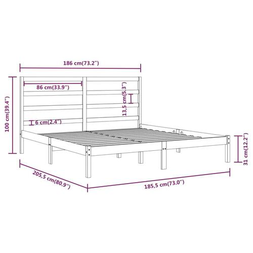 Sengestel 180x200 cm Super King massivt fyrretræ hvid