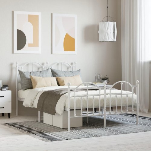 Sengeramme med sengegavl og fodgærde 120x190 cm metal hvid