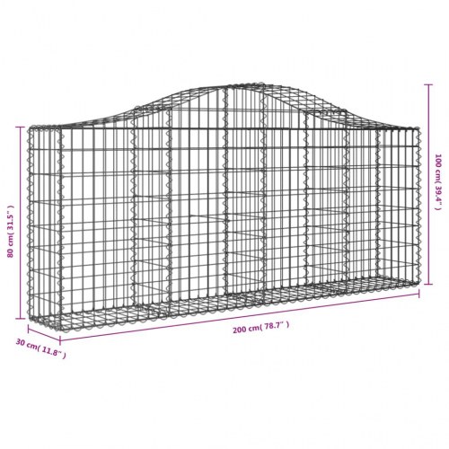 Buede gabionkurve 2 stk. - 200×30×80/100 cm i galvaniseret jern