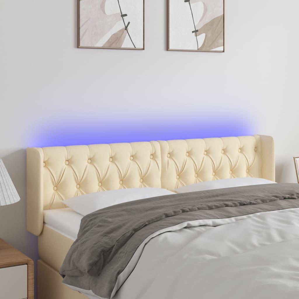 Sengegavl med LED-lys 147 × 16 × 78/88 cm - stof, cremefarvet