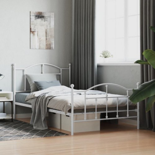 Sengeramme i metal med gavl og fodgærde 107×203 cm - hvid