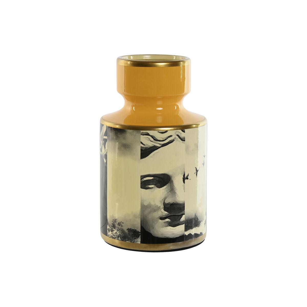 Vase i porcelæn - gul, sort og gylden, 14 × 14 × 24,5 cm