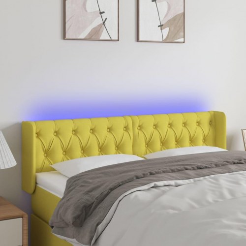 Sengegavl med LED-lys 147x16x78/88 cm stof grøn
