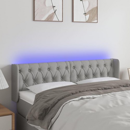 Sengegavl med LED-lys 163 x 16 x 78/88 cm - lysegrå