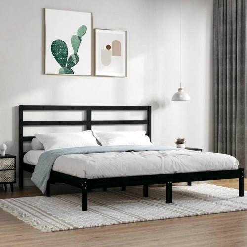 Sengeramme 200 x 200 cm i massivt fyrretræ - sort
