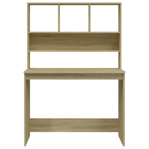 Skrivebord med hylder 102x45x148 cm konstrueret træ sonoma-eg