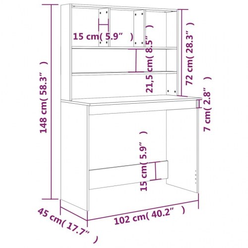 Skrivebord med hylder 102x45x148 cm konstrueret træ sonoma-eg
