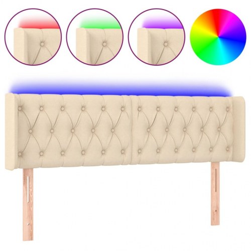 Sengegavl med LED-lys - cremefarvet, 163 x 16 x 78/88 cm