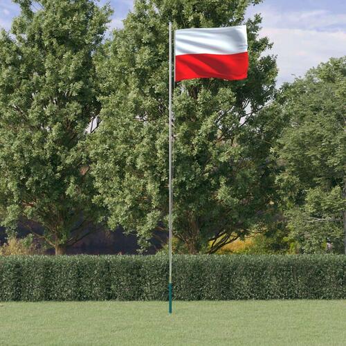 Polen flag og flagstang 6,23 m aluminium