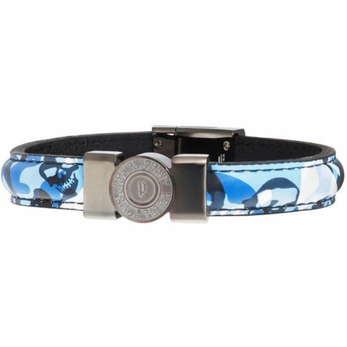 Police armbånd til mænd i læder - blå, 17 cm (PJ25556BLU.03-S)