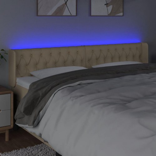 Sengegavl med LED-lys - cremefarvet 183 x 16 x 78/88 cm