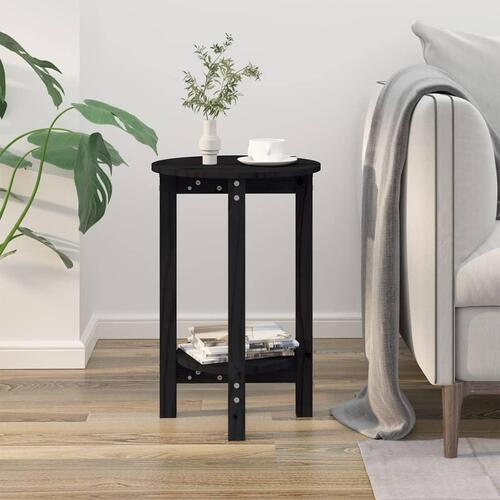 Sofabord Ø 55x60 cm massivt fyrretræ sort