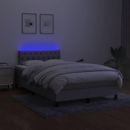 Kontinentalseng med LED-lys 120 x 190 cm - stof, lysegrå