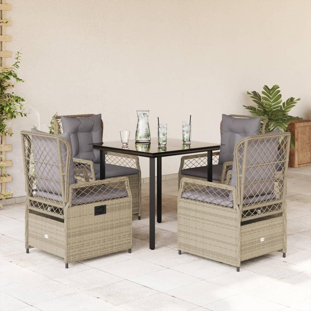 Spisebordssæt Til Haven 5 Dele Med Hynder Polyrattan - 4 / beige og lysegrå / 80 x 80 x 74 cm