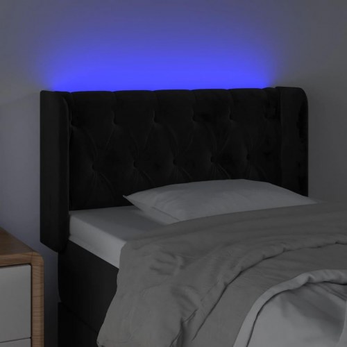 Sengegavl med LED-lys i fløjl - sort, 83 x 16 x 78/88 cm