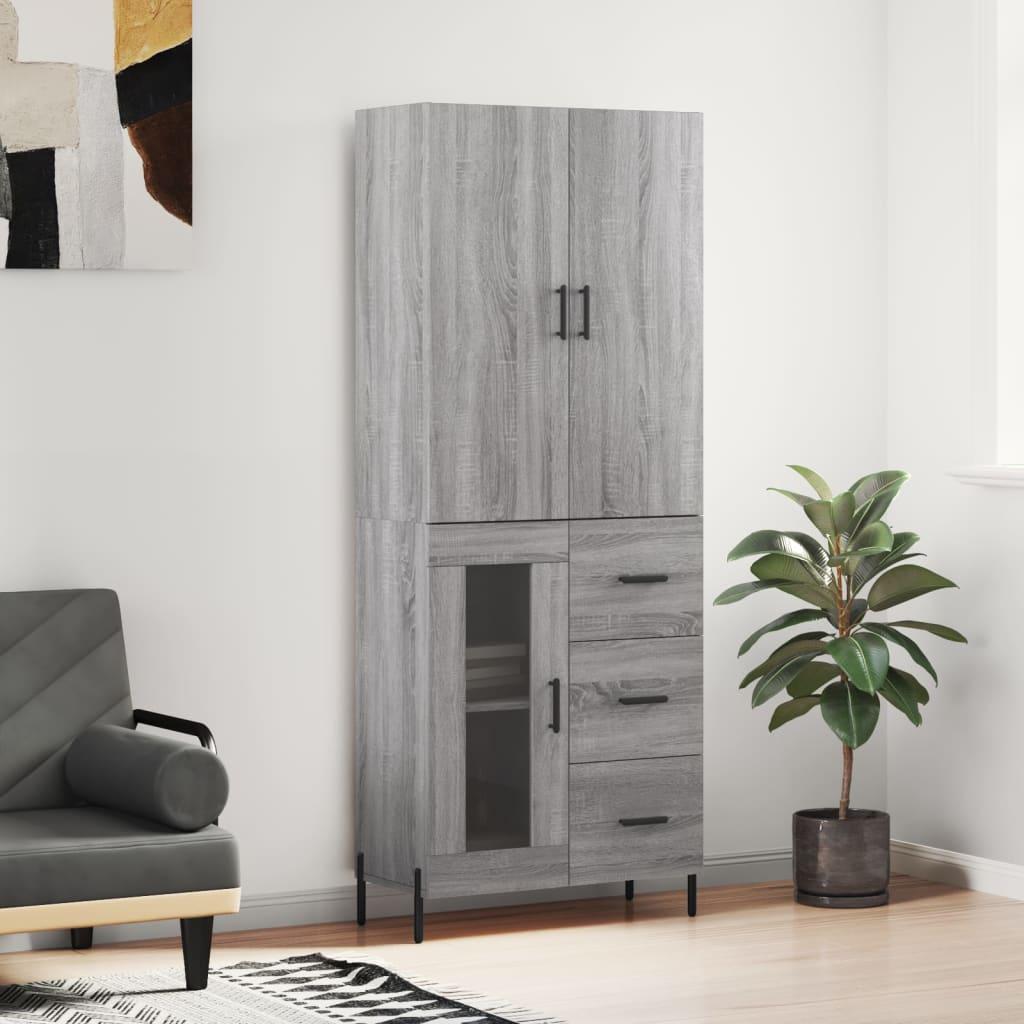 Højskab 69,5X34X180 Cm Konstrueret Træ Etræsfarve - Grå sonoma-eg / 1 glaslåge 3 skuffer