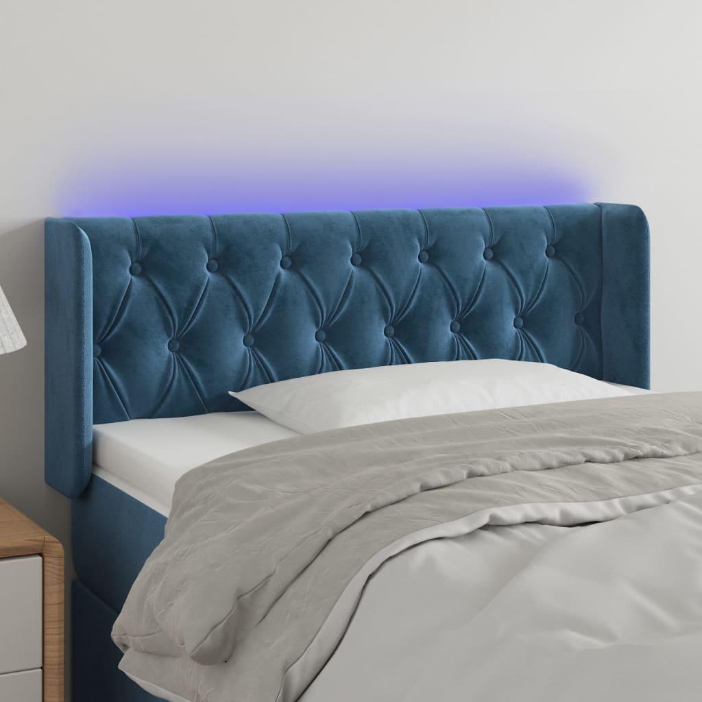 Sengegavl Med Led-Lys Fløjl - Mørkeblå / 93 x 16 x 78/88 cm