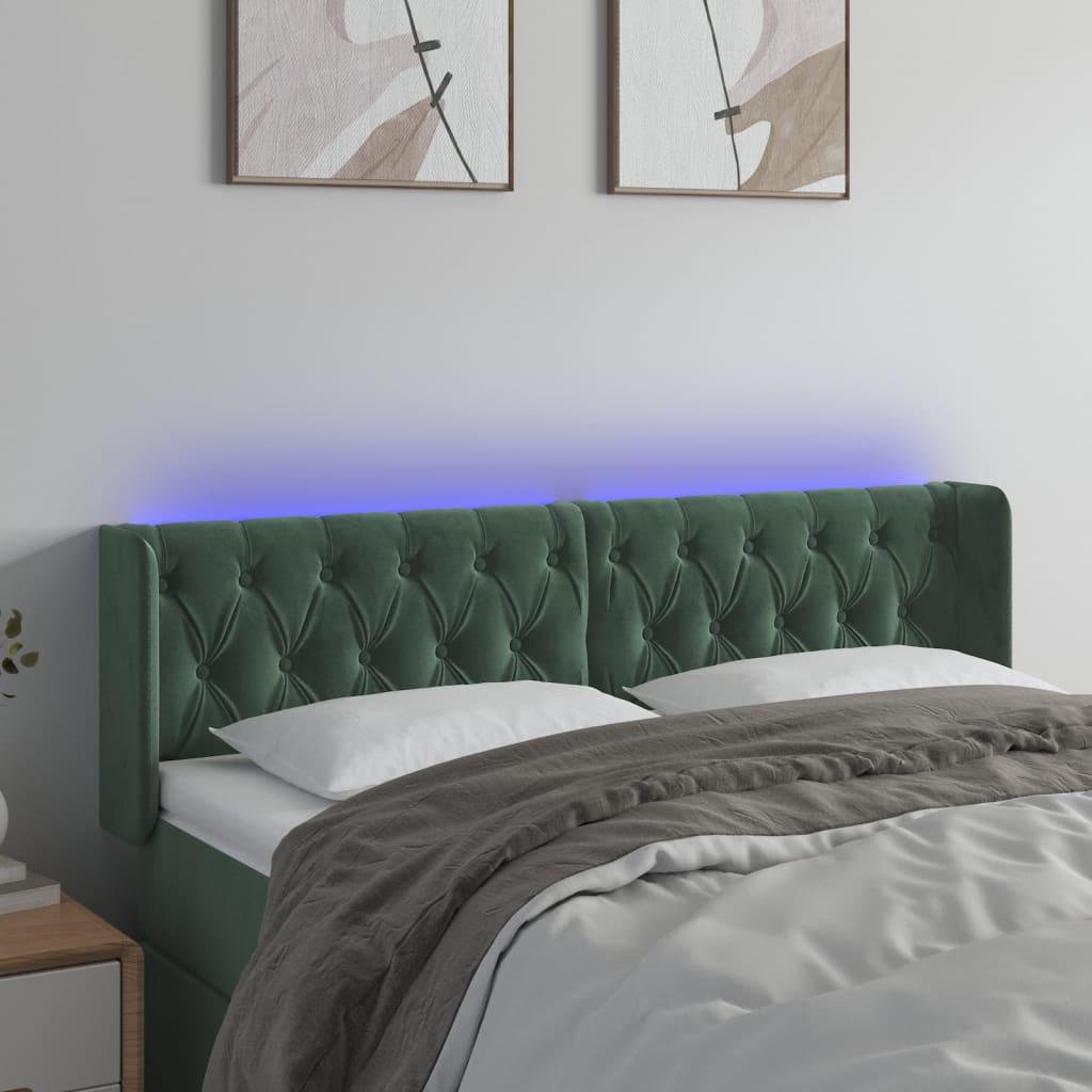 Sengegavl Med Led-Lys Fløjl - Mørkegrøn / 163 x 16 x 78/88 cm
