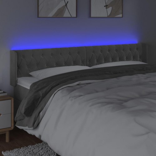 Sengegavl med LED-lys i fløjl 183 x 16 x 78/88 cm - lysegrå