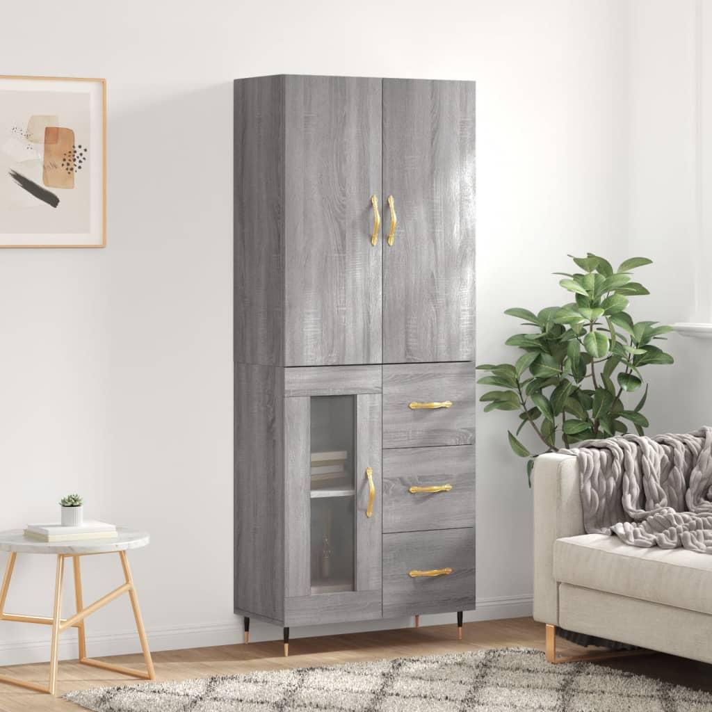 Højskab 69,5 × 34 × 180 cm i konstrueret træ - grå sonoma-eg
