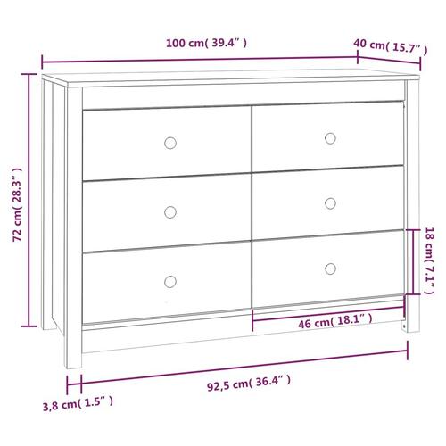 Kommode 100x40x72 cm massivt fyrretræ hvid