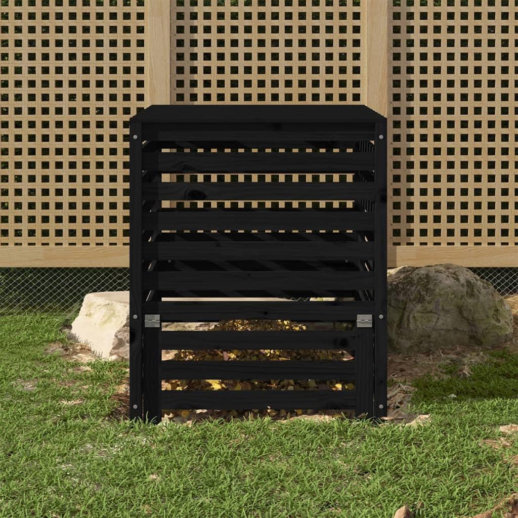 Kompostbeholder 82,5×82,5×99,5 cm massivt fyrretræ sort