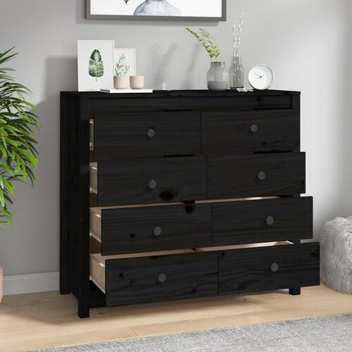 Kommode 100x40x90 cm massivt fyrretræ sort