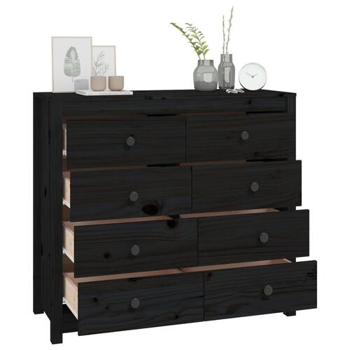Kommode 100x40x90 cm massivt fyrretræ sort