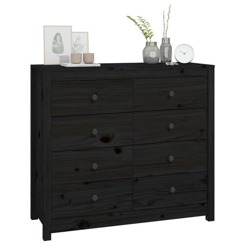 Kommode 100x40x90 cm massivt fyrretræ sort