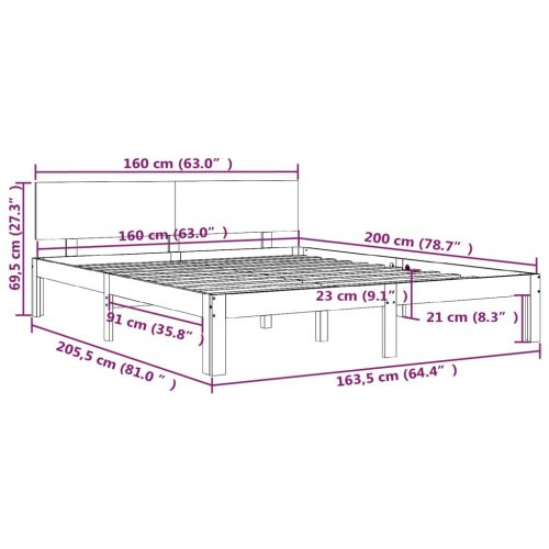 Sengeramme i massivt fyrretræ 160 x 200 cm - hvid