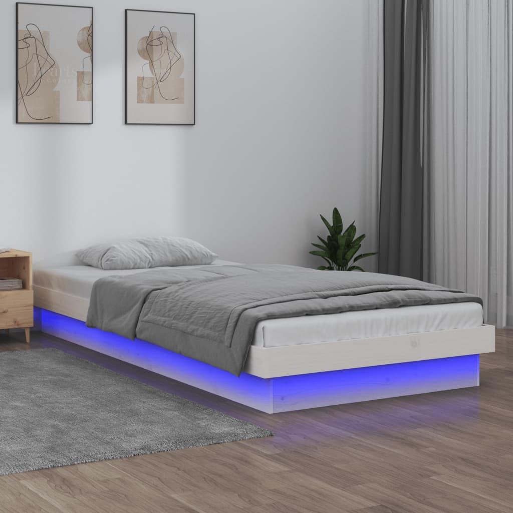 Sengeramme med LED-lys 90x200 cm massivt træ hvid
