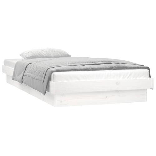 Sengeramme med LED-lys 90x200 cm massivt træ hvid