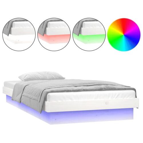 Sengeramme med LED-lys 90x200 cm massivt træ hvid