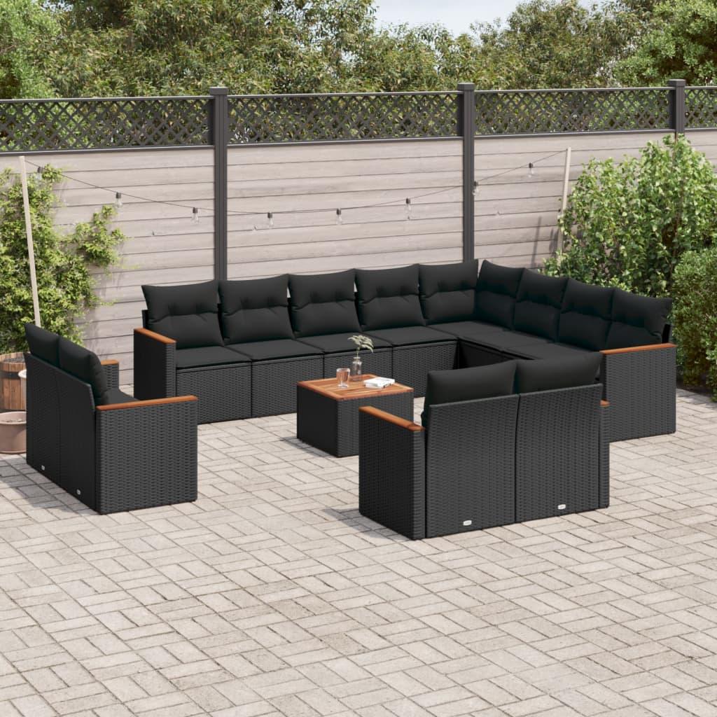 Sofasæt Til Haven 13 Dele Med Hynder Polyrattan - Sort / Med bord