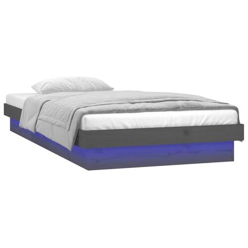 Sengeramme med LED-lys 90x200 cm massivt træ grå